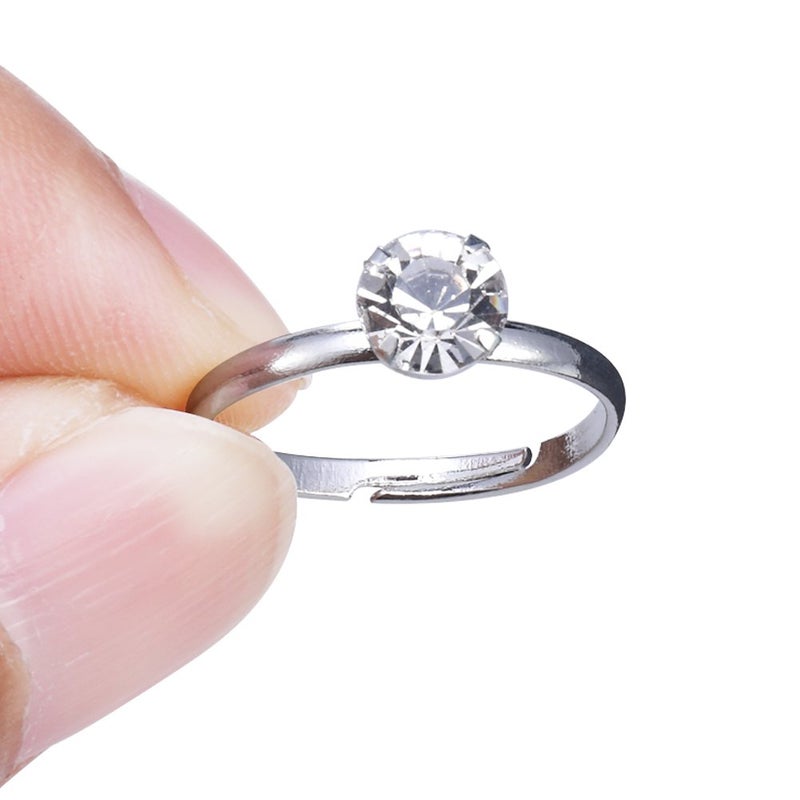 Topoox 60 Pack Silver Diamond Rings for Bridal Shower Games Engagement Party Favor Table Decorations - Image 3